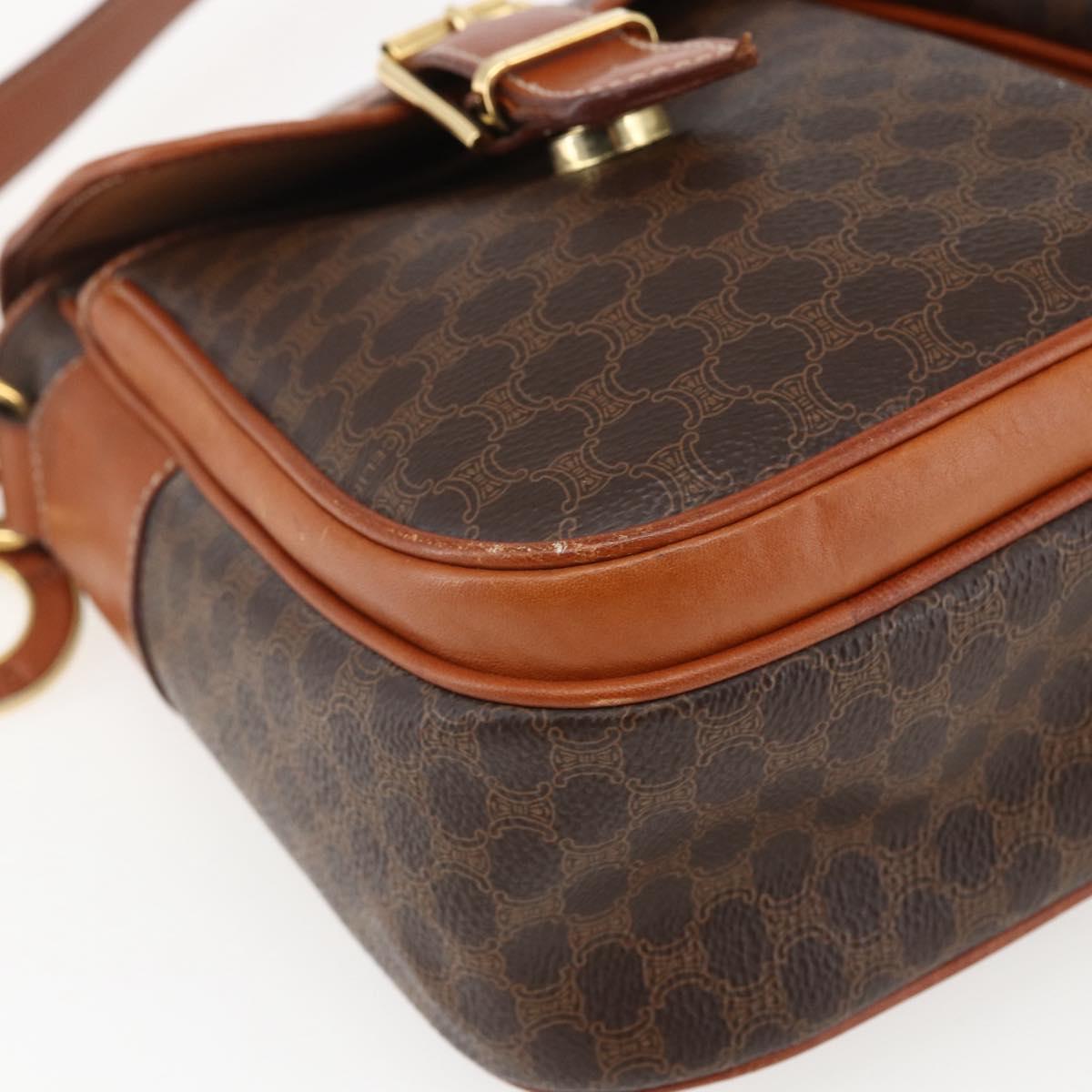 CELINE Macadam Canvas Hand Bag PVC Leather 2way Brown Gold Auth ep12949V