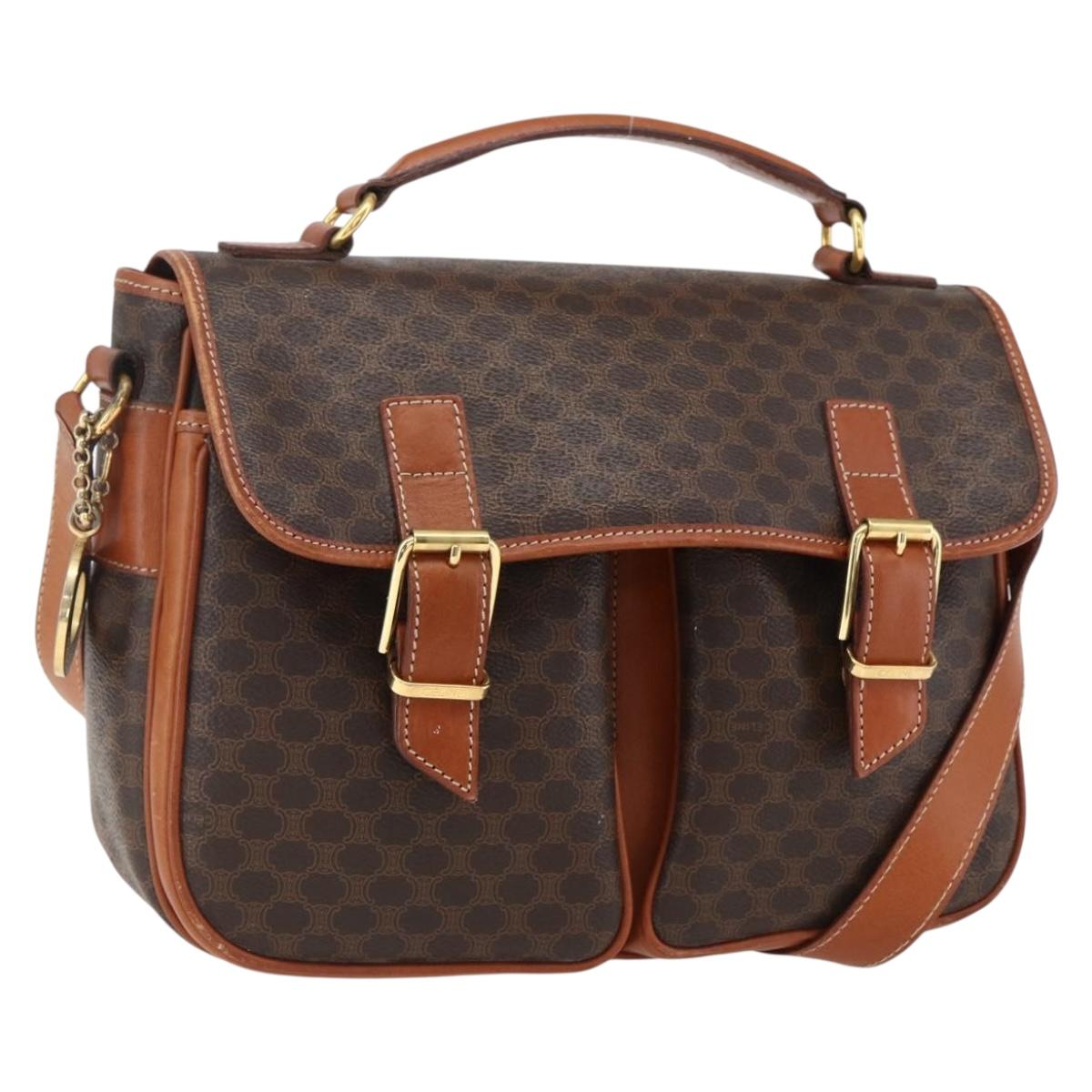 CELINE Macadam Canvas Hand Bag PVC Leather 2way Brown Gold Auth ep12949V