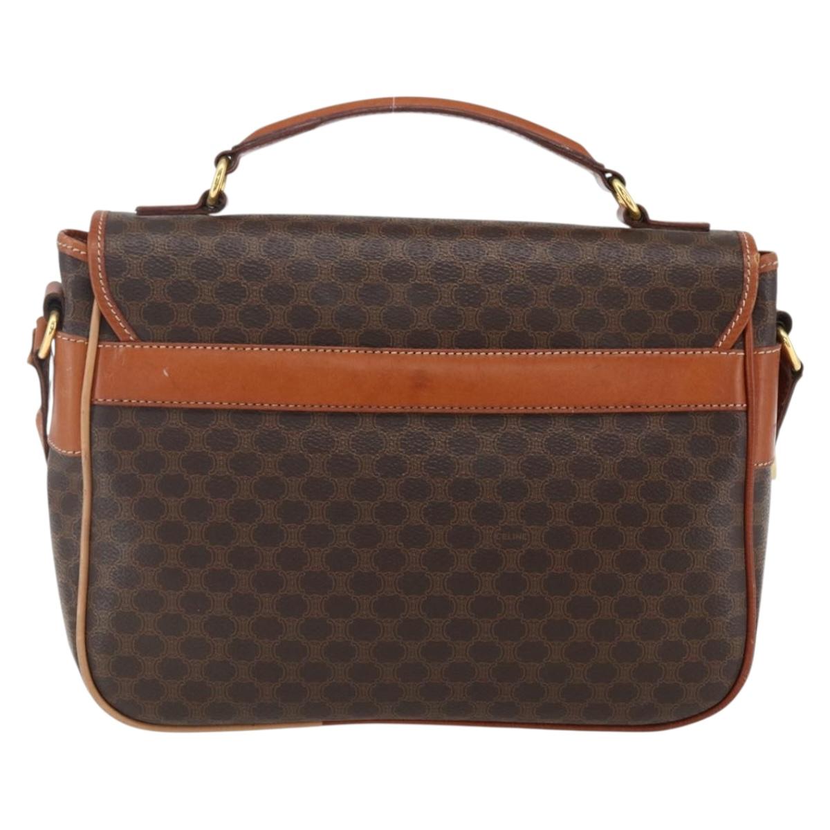 CELINE Macadam Canvas Hand Bag PVC Leather 2way Brown Gold Auth ep12949V