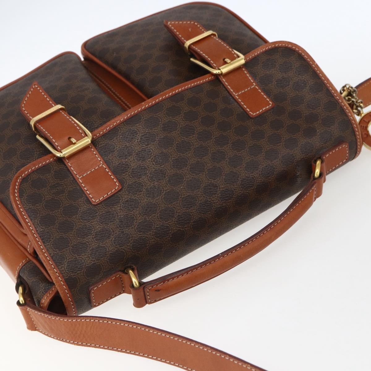 CELINE Macadam Canvas Hand Bag PVC Leather 2way Brown Gold Auth ep12949V