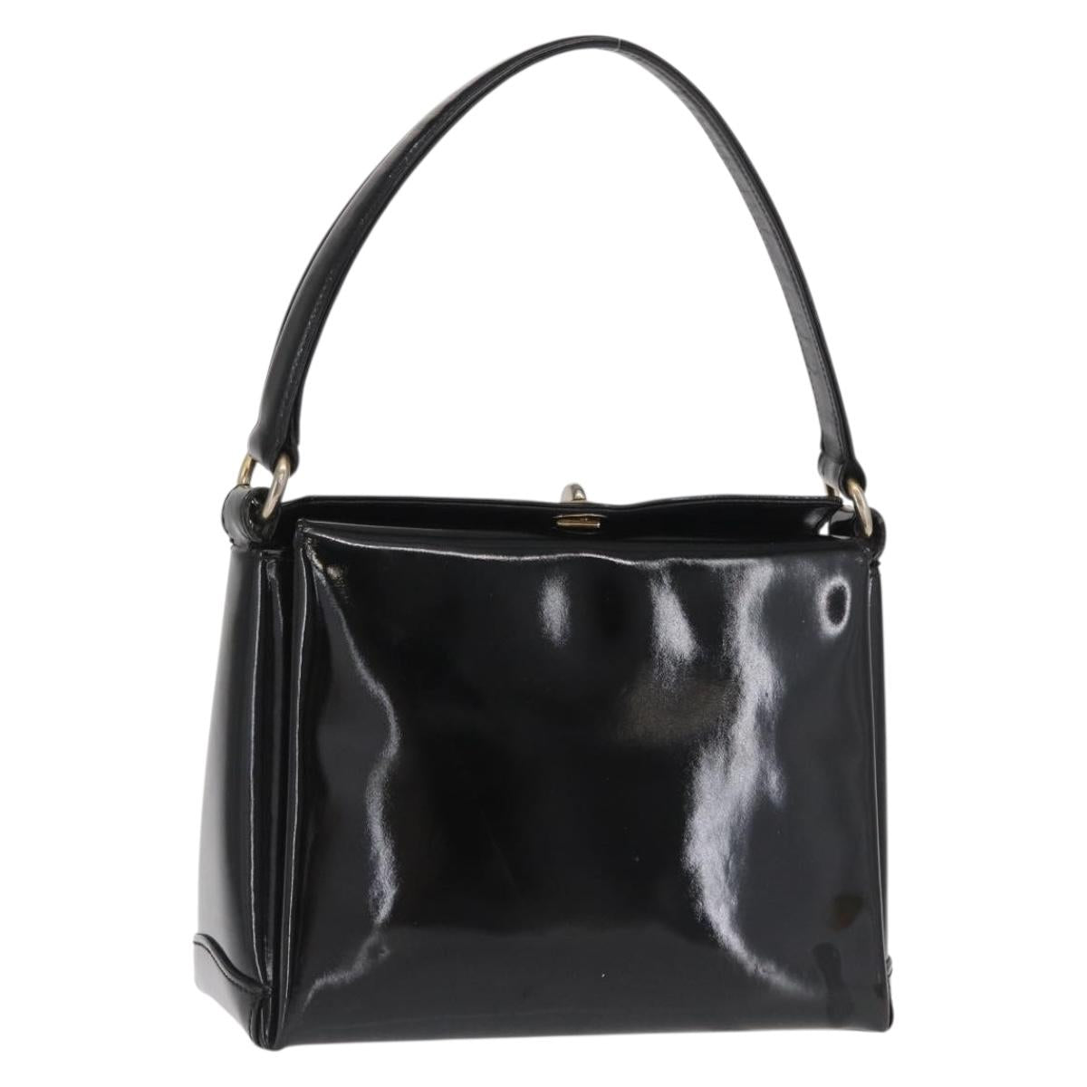GUCCI Hand Bag Patent leather Black Gold Auth ep12956
