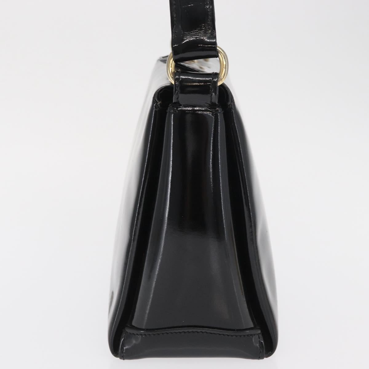 GUCCI Hand Bag Patent leather Black Gold Auth ep12956