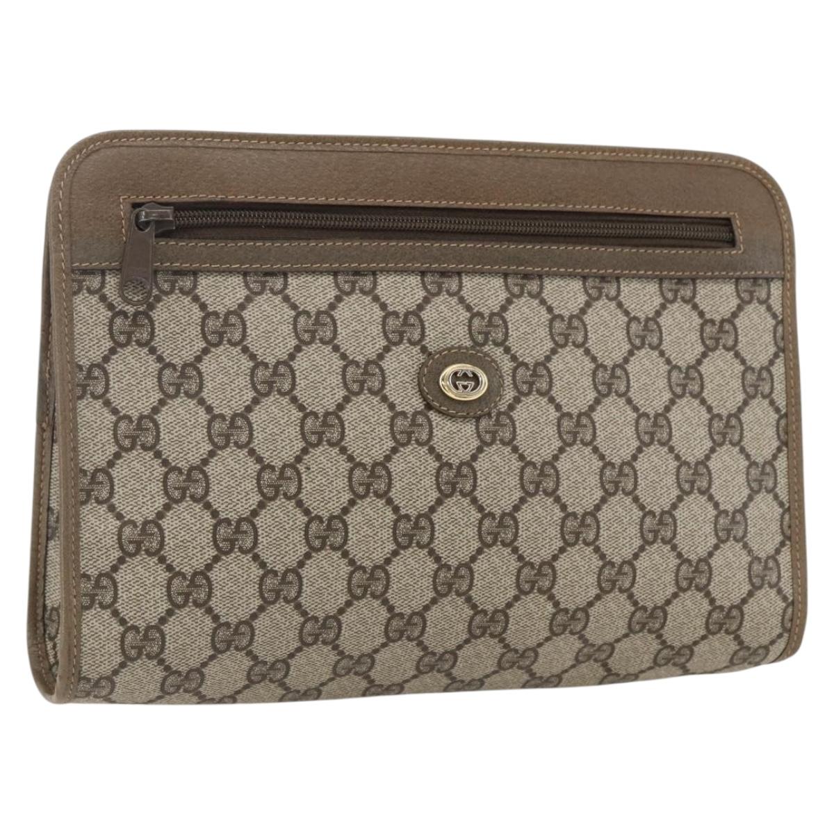GUCCI GG Supreme Clutch Bag PVC Beige Gold 97 01 037 Auth ep12977