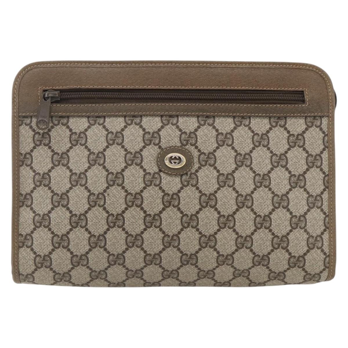 GUCCI GG Supreme Clutch Bag PVC Beige Gold 97 01 037 Auth ep12977