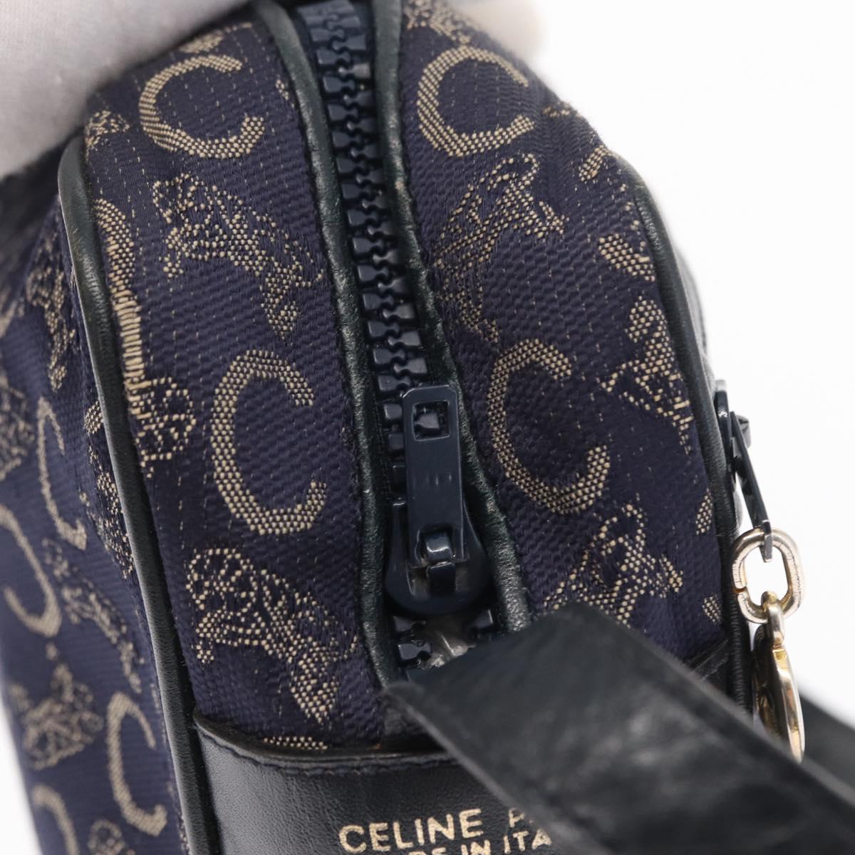 CELINE C Macadam Canvas Shoulder Bag Navy Gold Auth ep12983