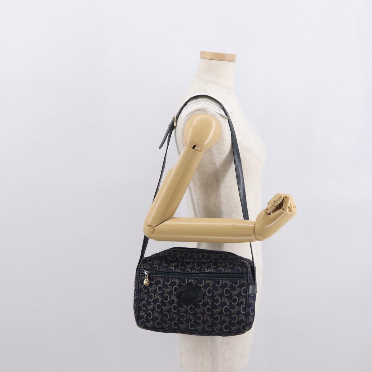 CELINE C Macadam Canvas Shoulder Bag Navy Gold Auth ep12983