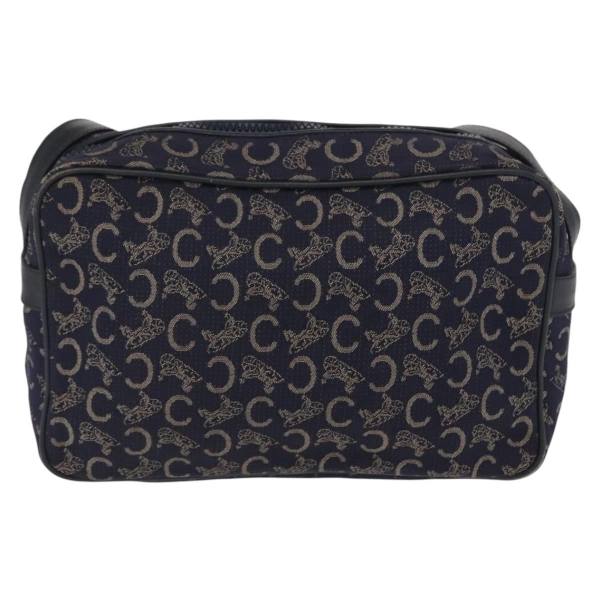 CELINE C Macadam Canvas Shoulder Bag Navy Gold Auth ep12983