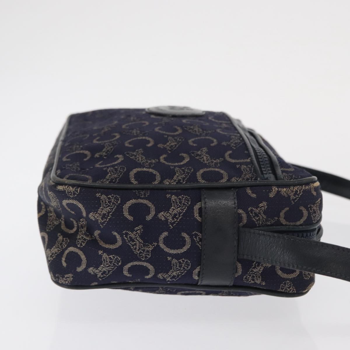 CELINE C Macadam Canvas Shoulder Bag Navy Gold Auth ep12983