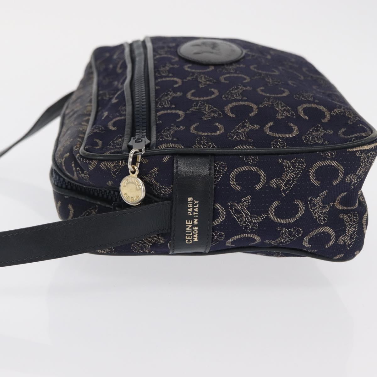 CELINE C Macadam Canvas Shoulder Bag Navy Gold Auth ep12983