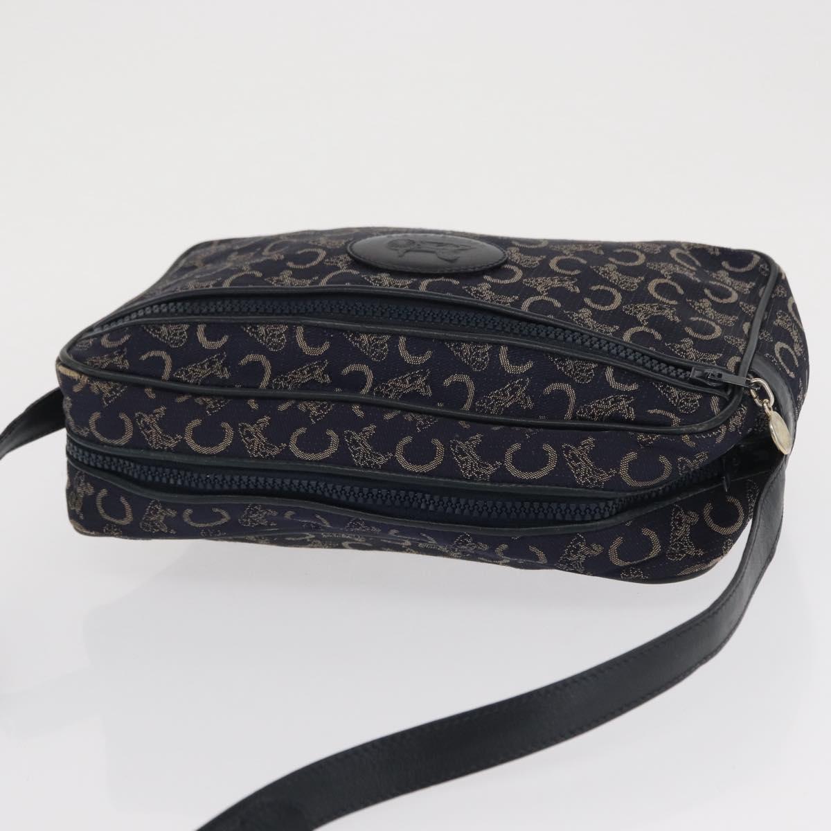 CELINE C Macadam Canvas Shoulder Bag Navy Gold Auth ep12983