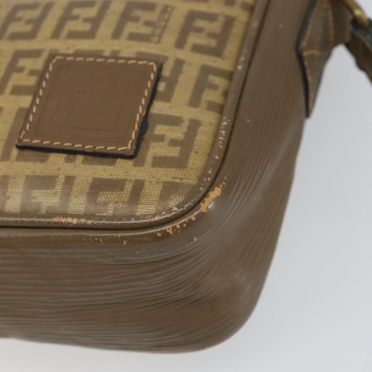 FENDI Zucchino Canvas Shoulder Bag Coated Canvas Brown Auth ep12984