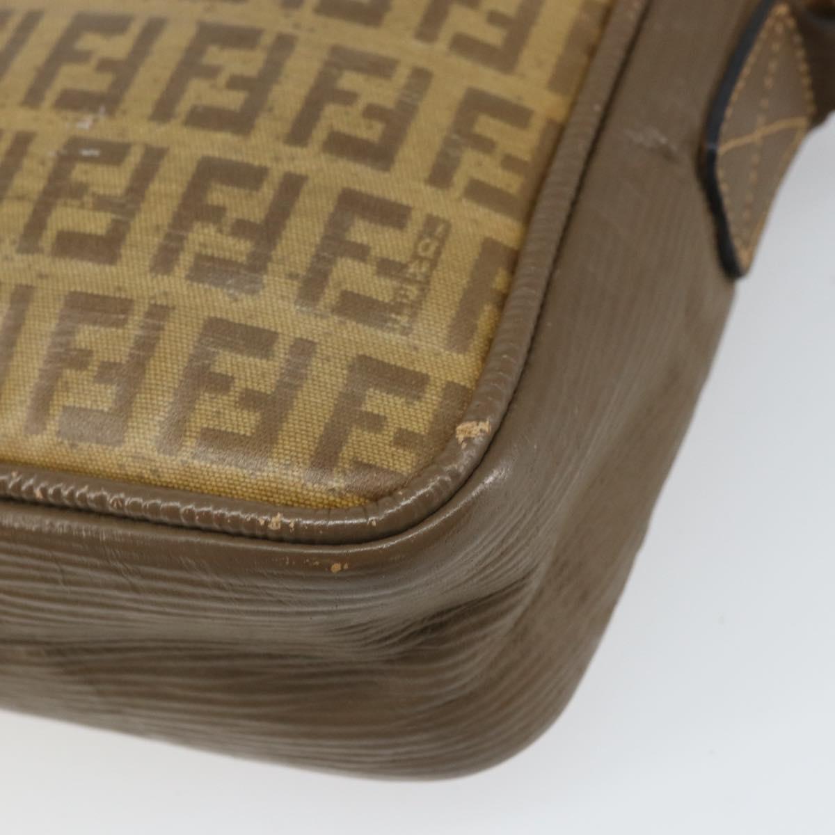 FENDI Zucchino Canvas Shoulder Bag Coated Canvas Brown Auth ep12984