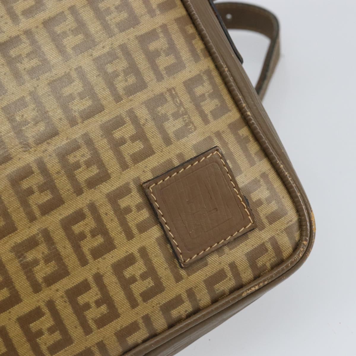 FENDI Zucchino Canvas Shoulder Bag Coated Canvas Brown Auth ep12984