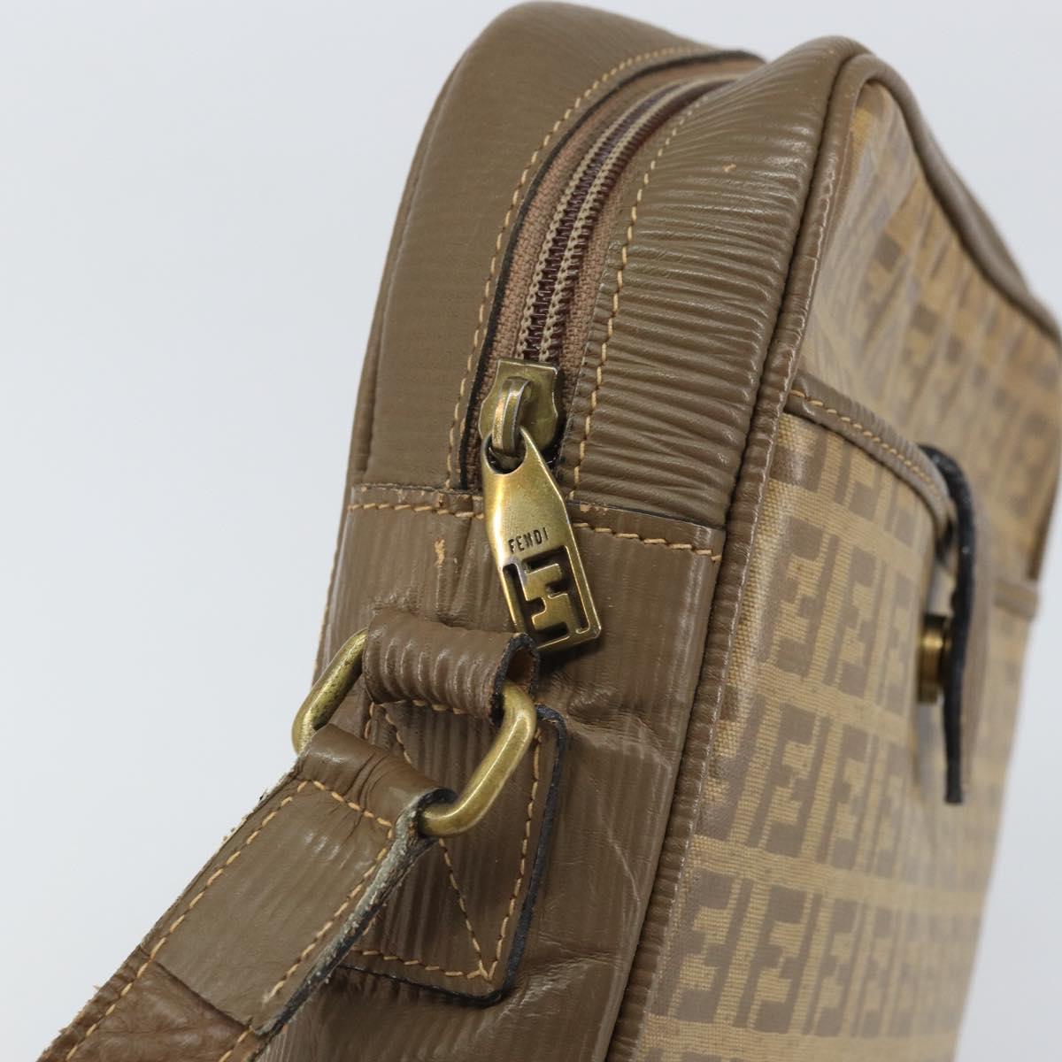 FENDI Zucchino Canvas Shoulder Bag Coated Canvas Brown Auth ep12984