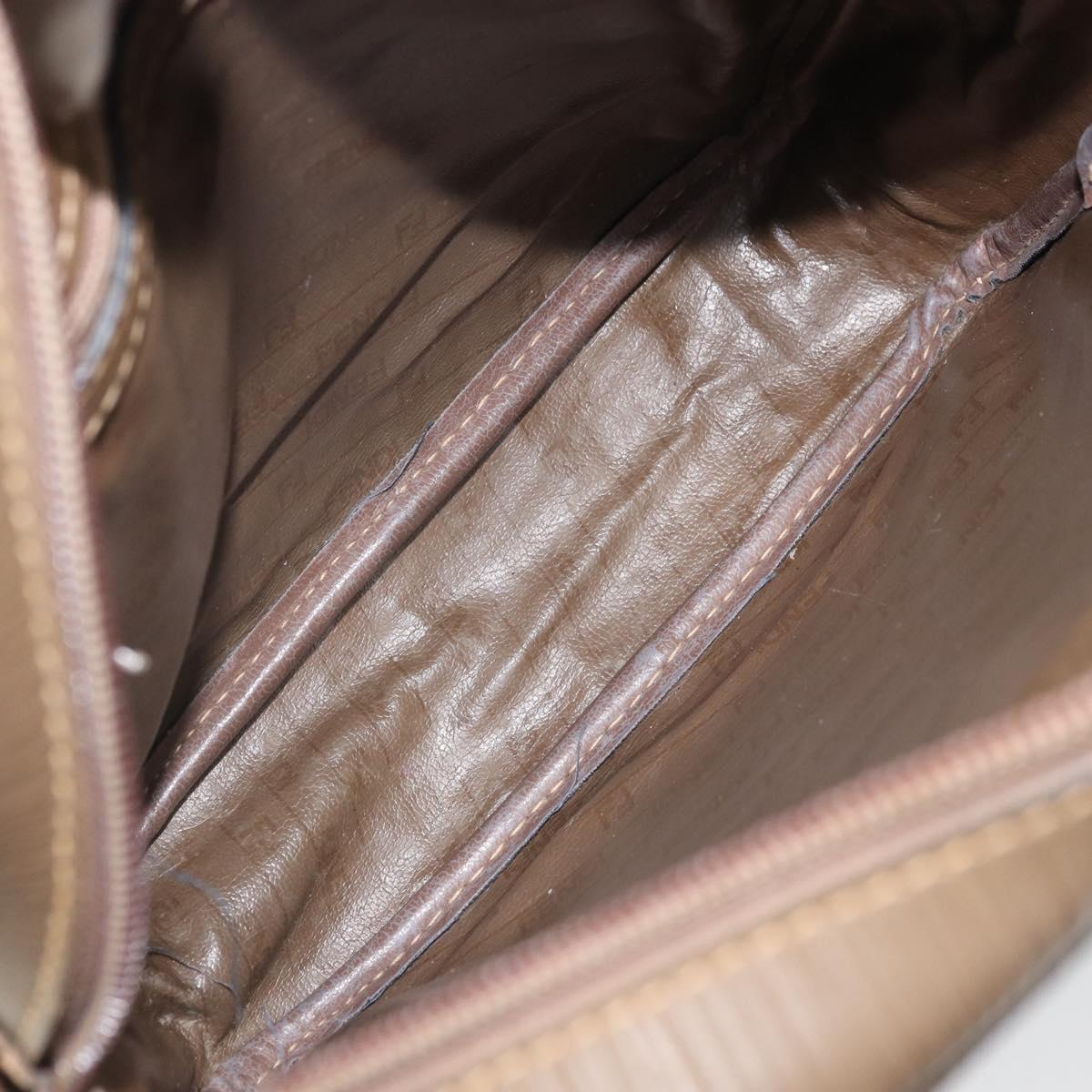 FENDI Zucchino Canvas Shoulder Bag Coated Canvas Brown Auth ep12984