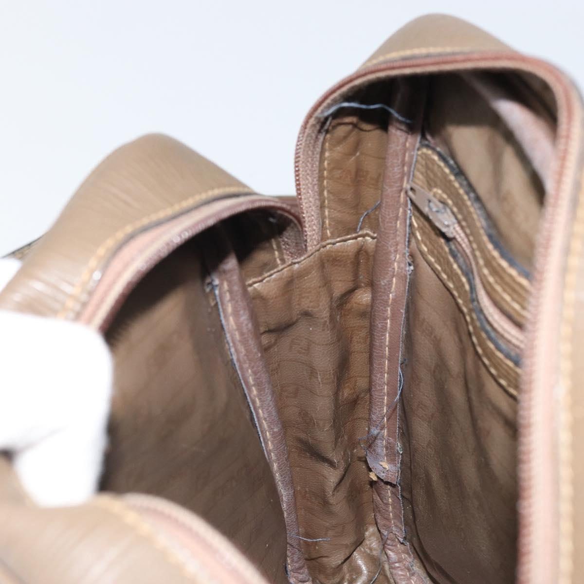 FENDI Zucchino Canvas Shoulder Bag Coated Canvas Brown Auth ep12984