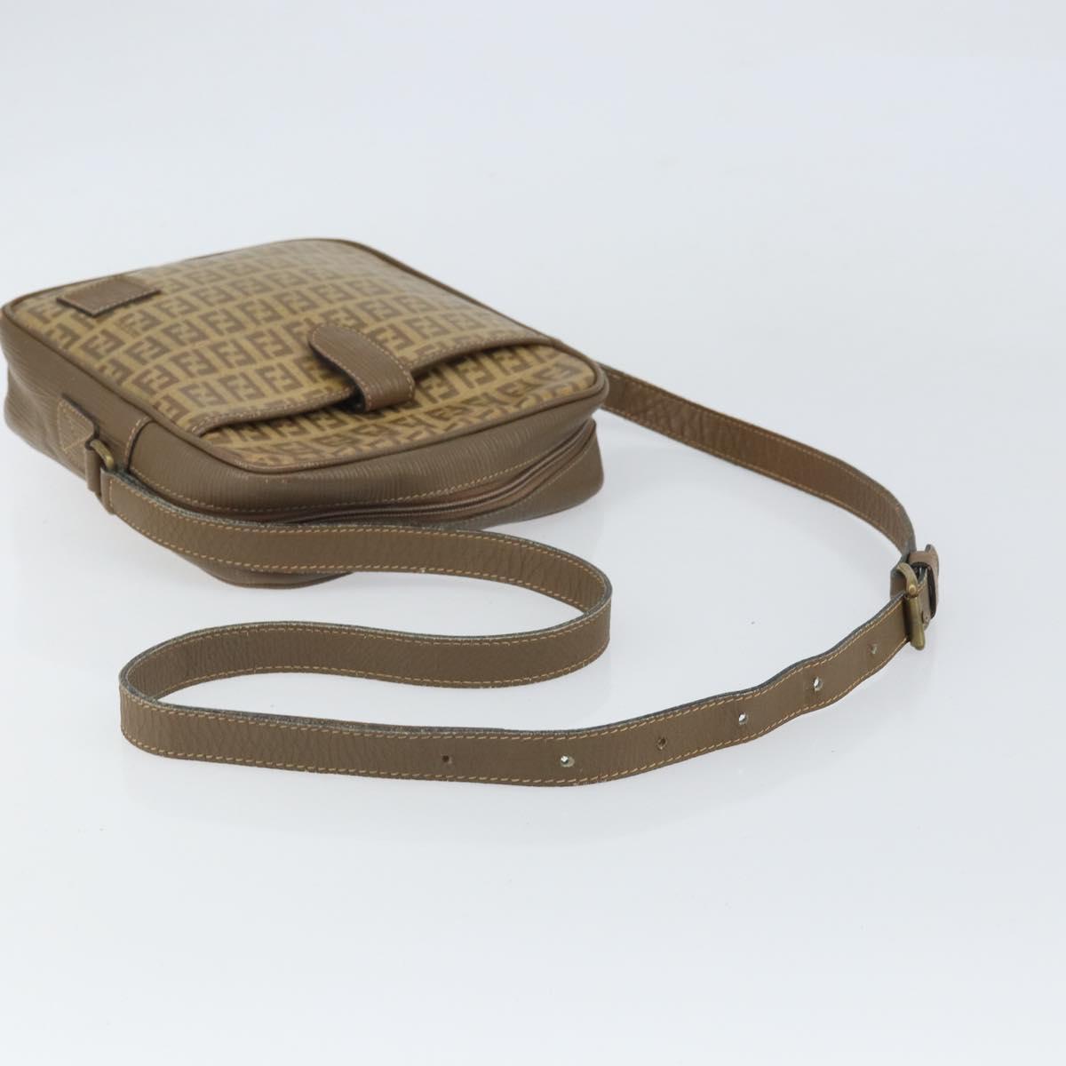 FENDI Zucchino Canvas Shoulder Bag Coated Canvas Brown Auth ep12984