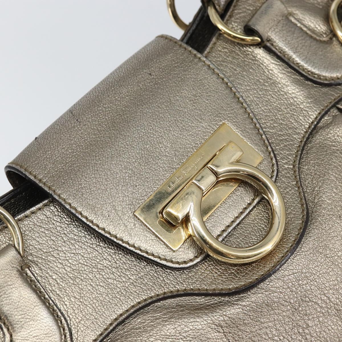 Salvatore Ferragamo Gancini Hand Bag Leather Gold Auth ep12989