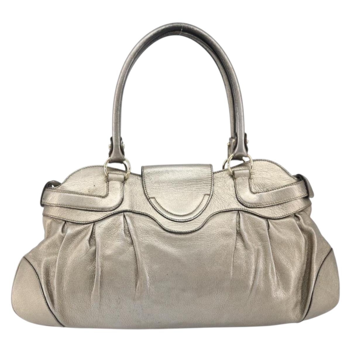 Salvatore Ferragamo Gancini Hand Bag Leather Gold Auth ep12989