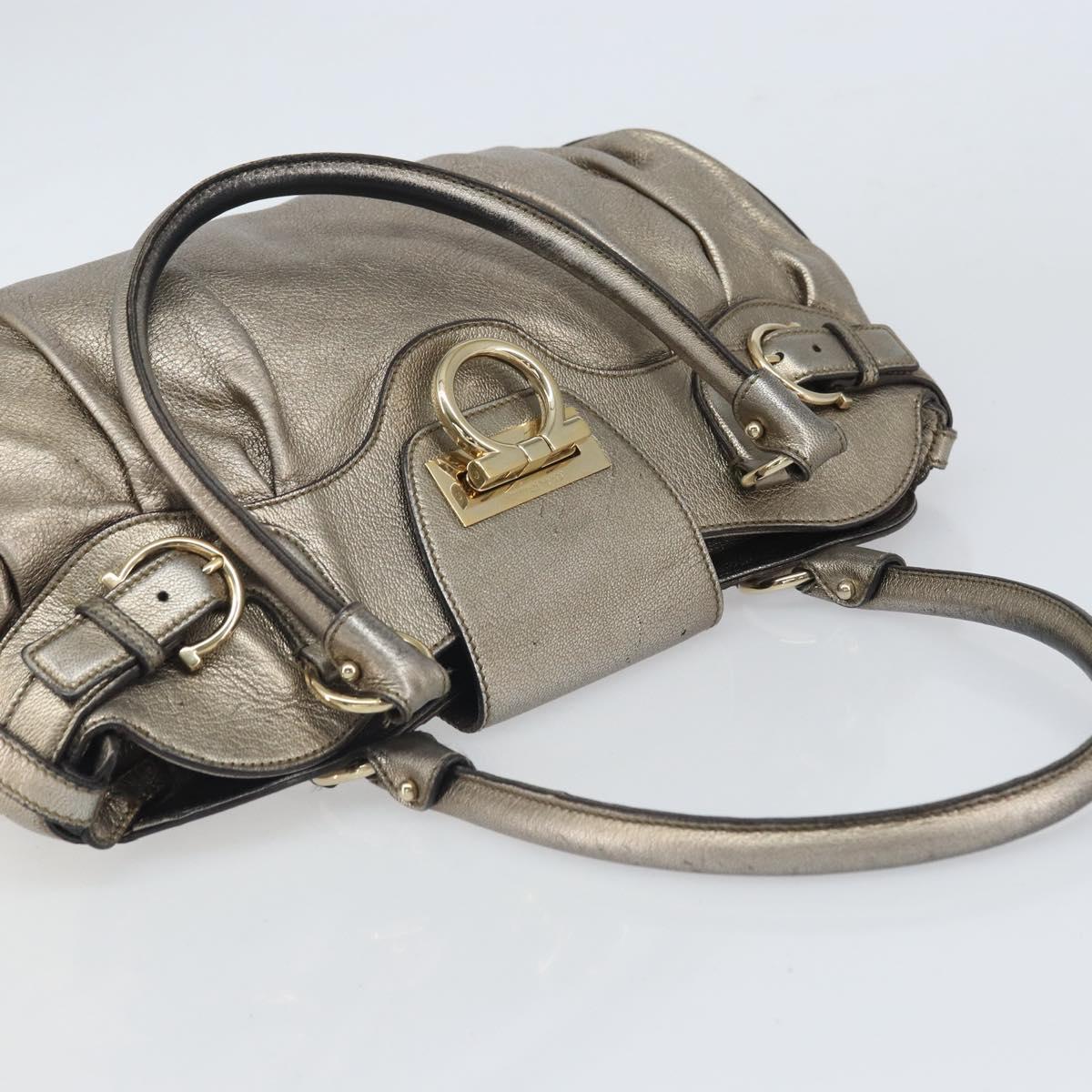 Salvatore Ferragamo Gancini Hand Bag Leather Gold Auth ep12989