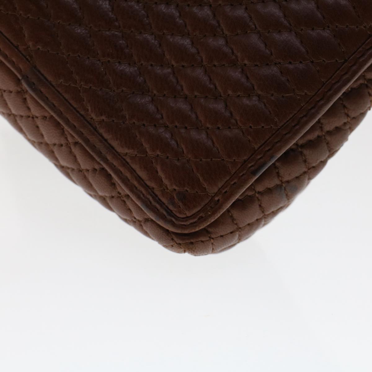 BALLY Quilted Shoulder Bag Leather Brown Auth ep1299