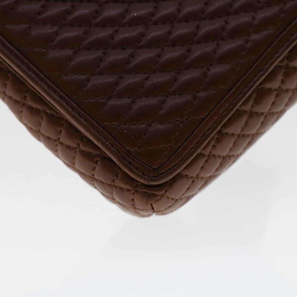 BALLY Quilted Shoulder Bag Leather Brown Auth ep1299