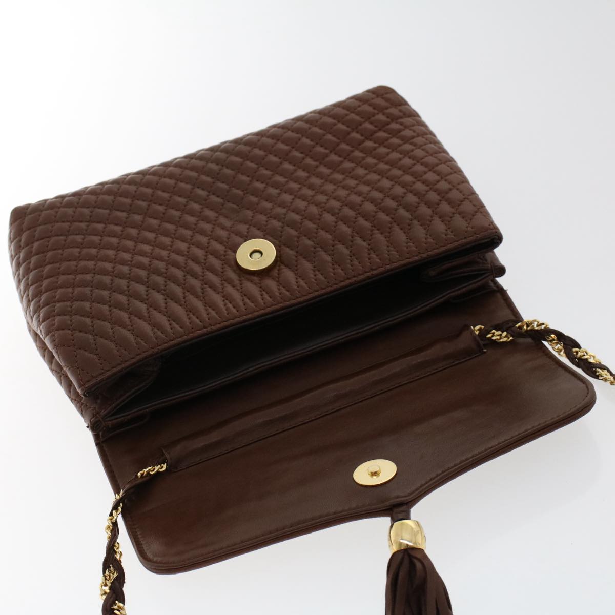 BALLY Quilted Shoulder Bag Leather Brown Auth ep1299