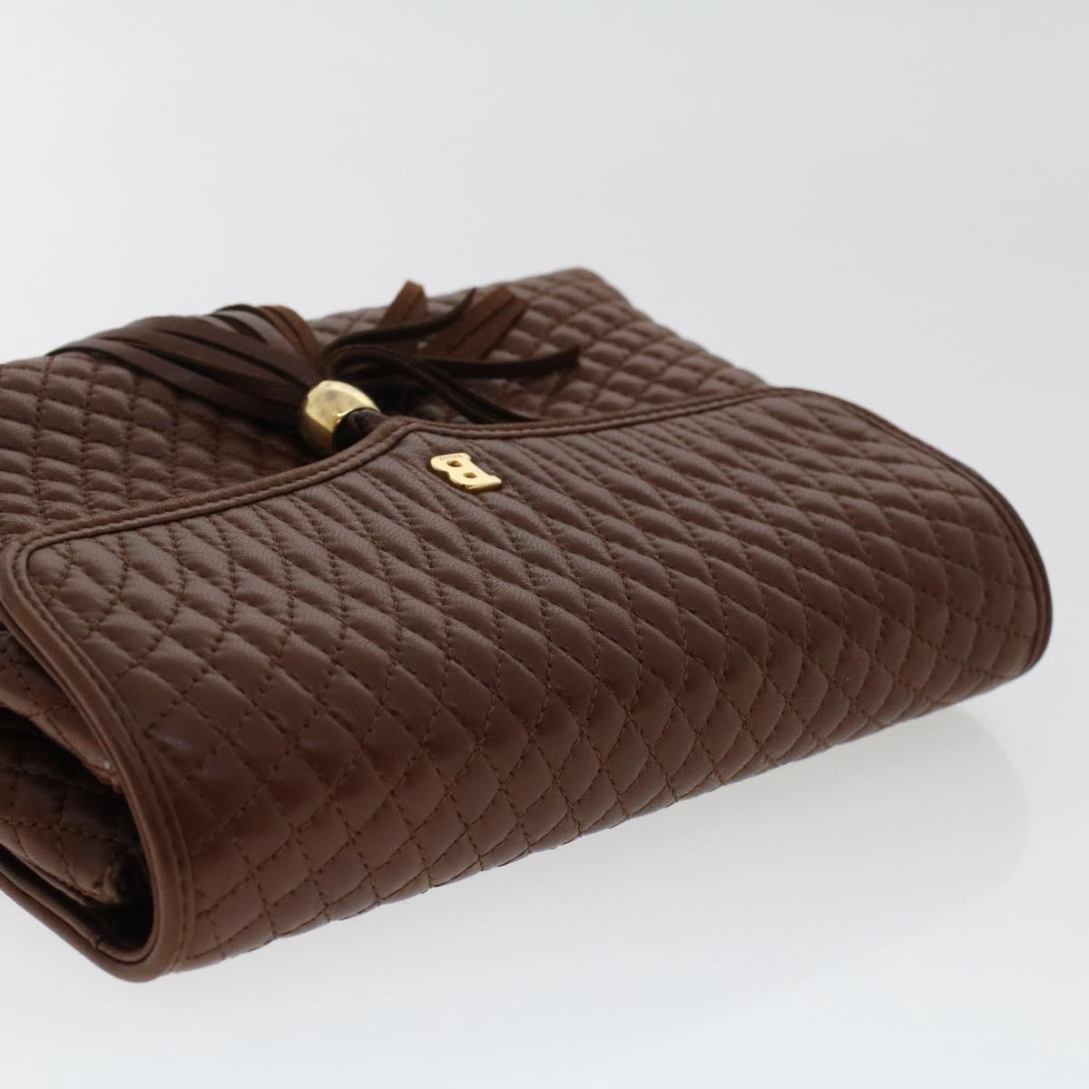 BALLY Quilted Shoulder Bag Leather Brown Auth ep1299