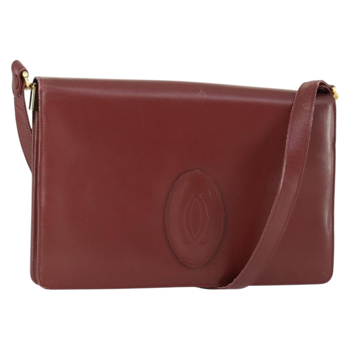 CARTIER Must Line Shoulder Bag Leather Bordeaux Gold Auth ep12994