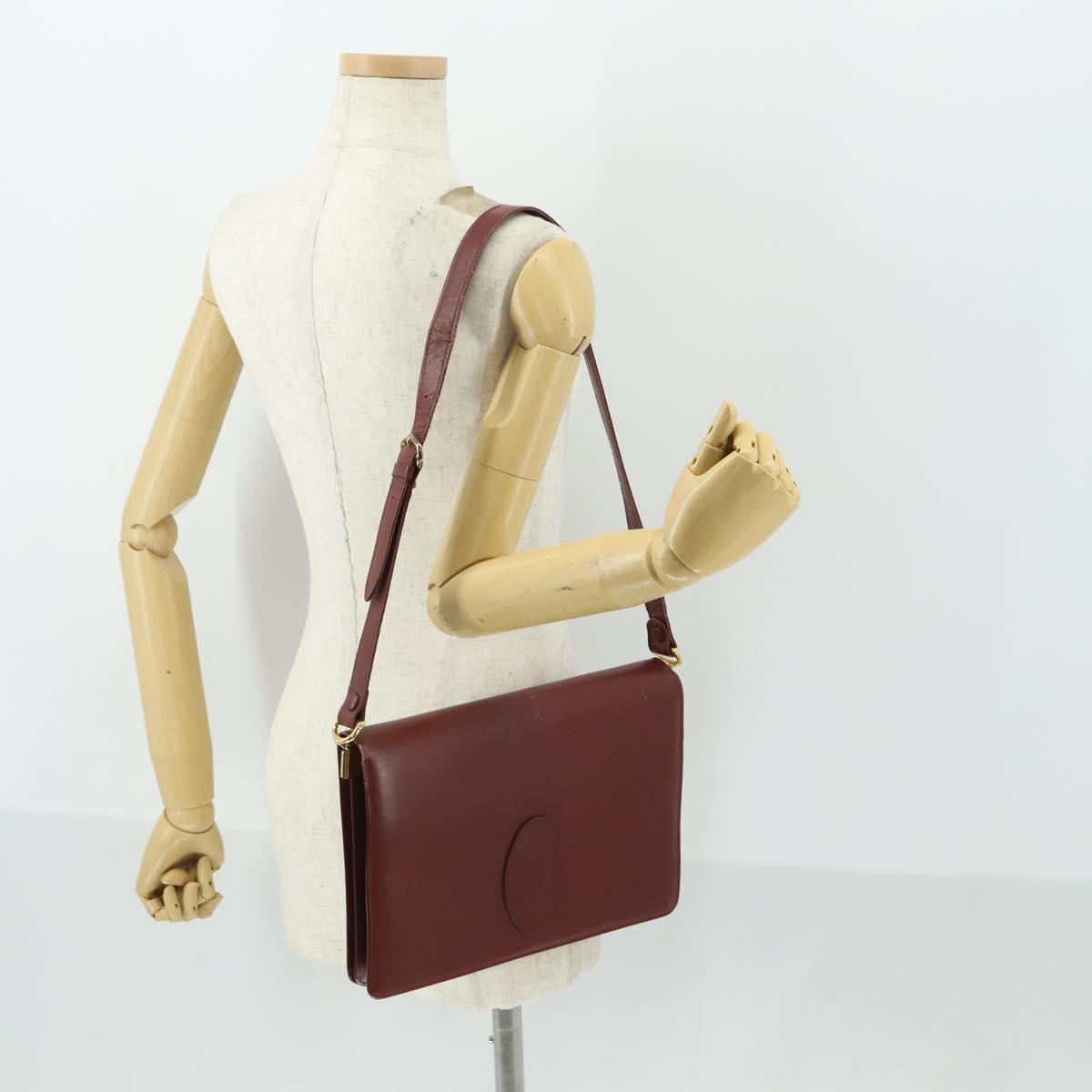CARTIER Must Line Shoulder Bag Leather Bordeaux Gold Auth ep12994