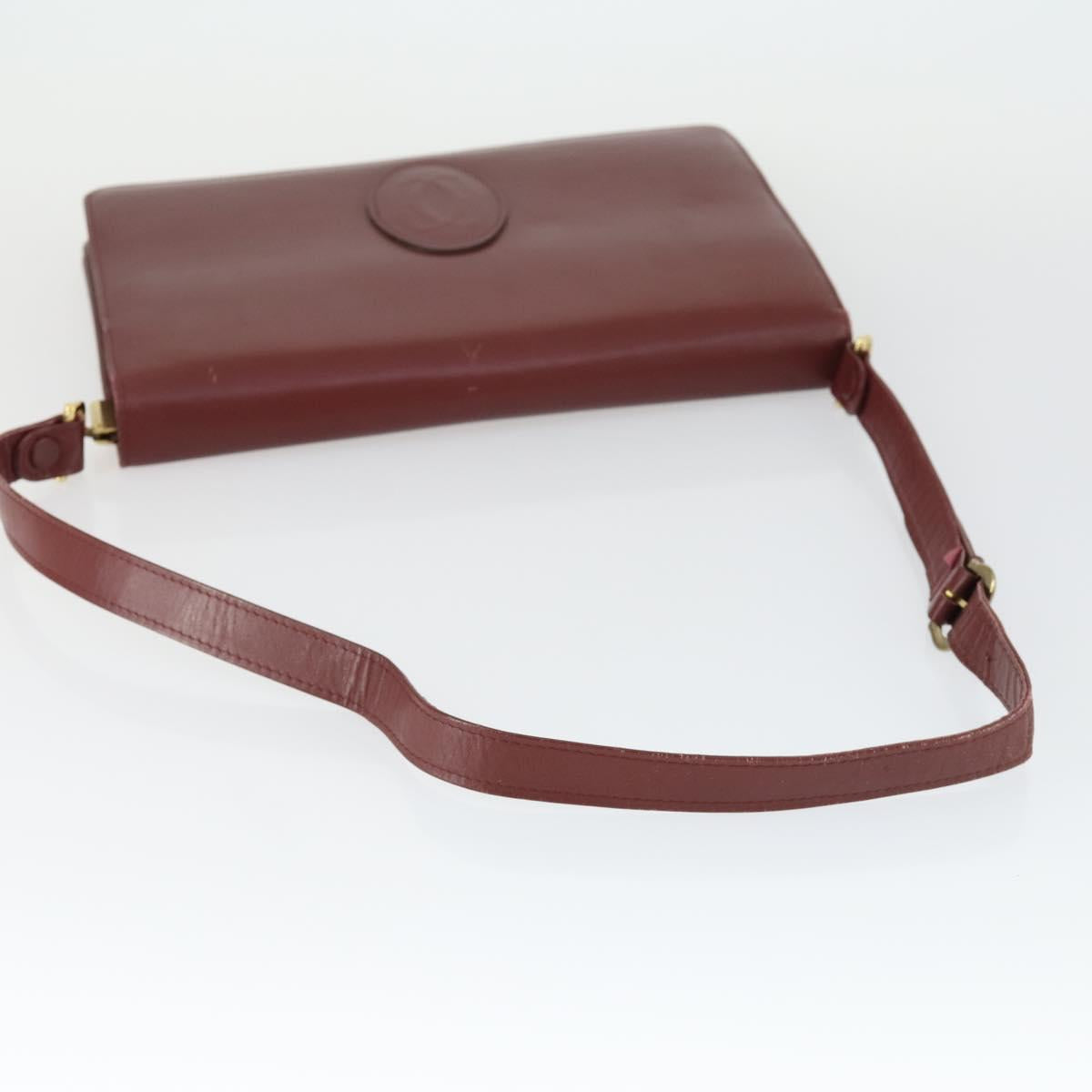 CARTIER Must Line Shoulder Bag Leather Bordeaux Gold Auth ep12994
