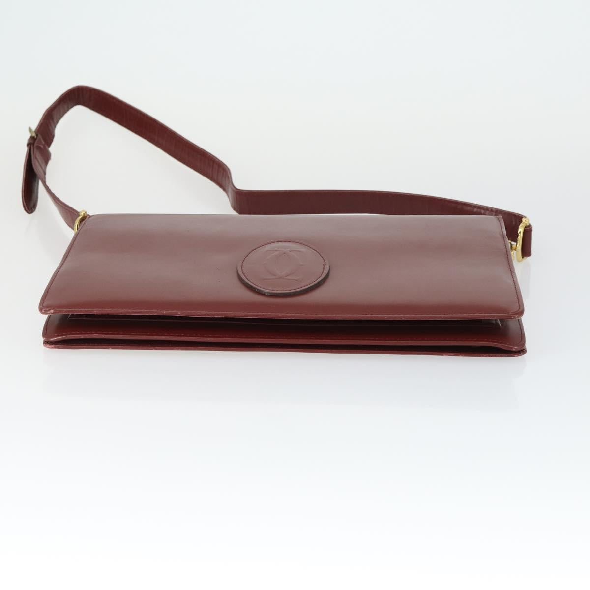 CARTIER Must Line Shoulder Bag Leather Bordeaux Gold Auth ep12994