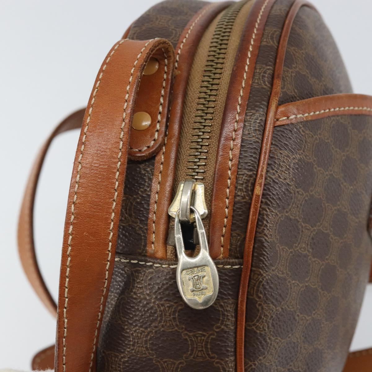 CELINE Macadam Canvas Shoulder Bag PVC Leather Brown Gold Auth ep12997