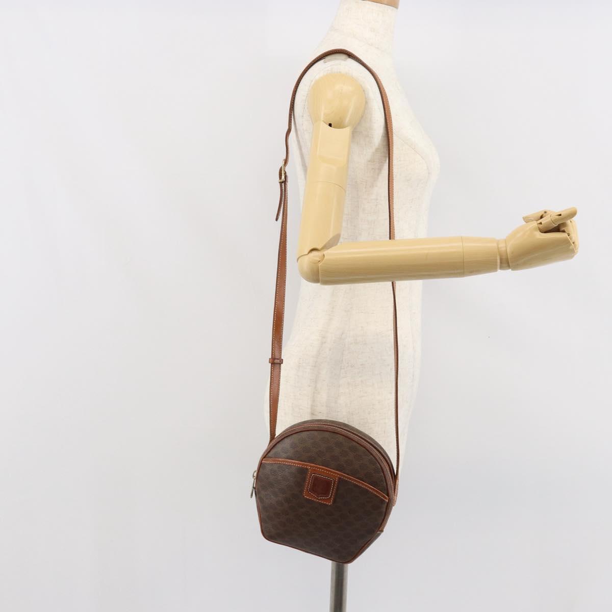 CELINE Macadam Canvas Shoulder Bag PVC Leather Brown Gold Auth ep12997