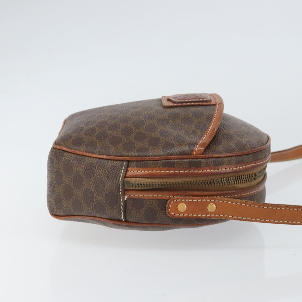 CELINE Macadam Canvas Shoulder Bag PVC Leather Brown Gold Auth ep12997