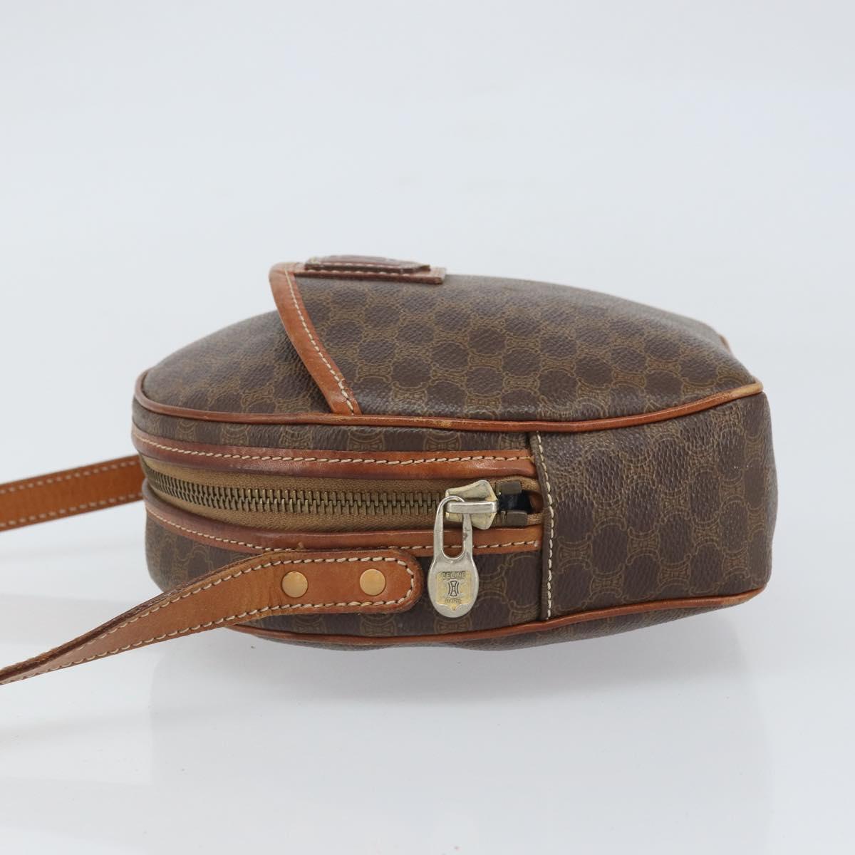 CELINE Macadam Canvas Shoulder Bag PVC Leather Brown Gold Auth ep12997