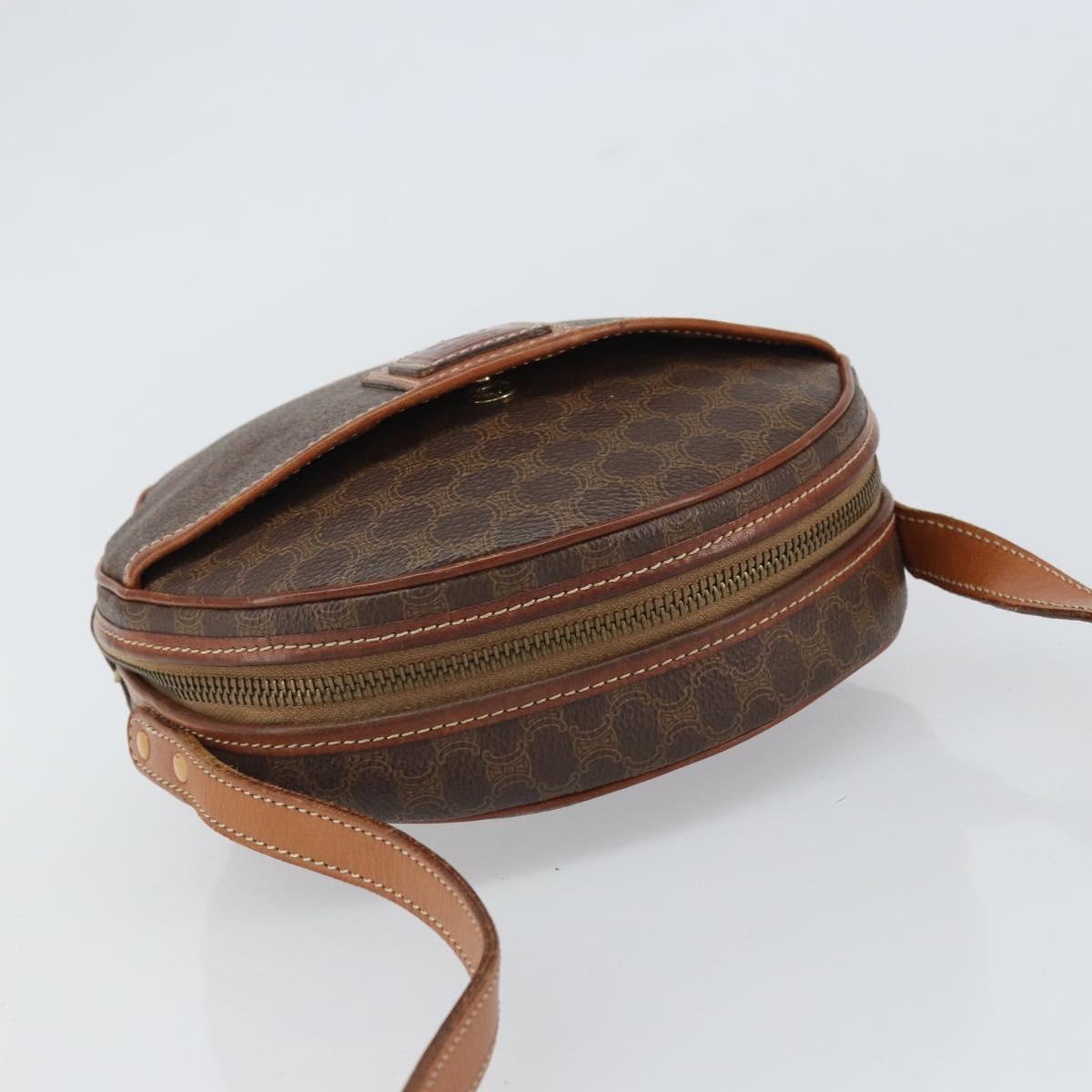 CELINE Macadam Canvas Shoulder Bag PVC Leather Brown Gold Auth ep12997