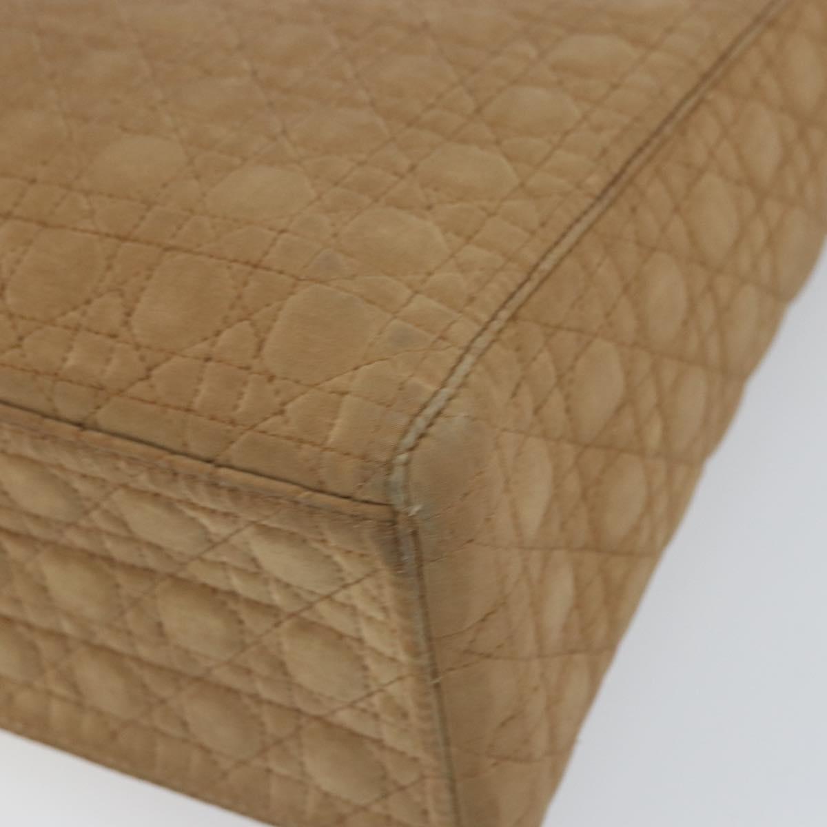 Christian Dior Lady Dior Hand Bag Nylon Beige Gold Auth ep13008