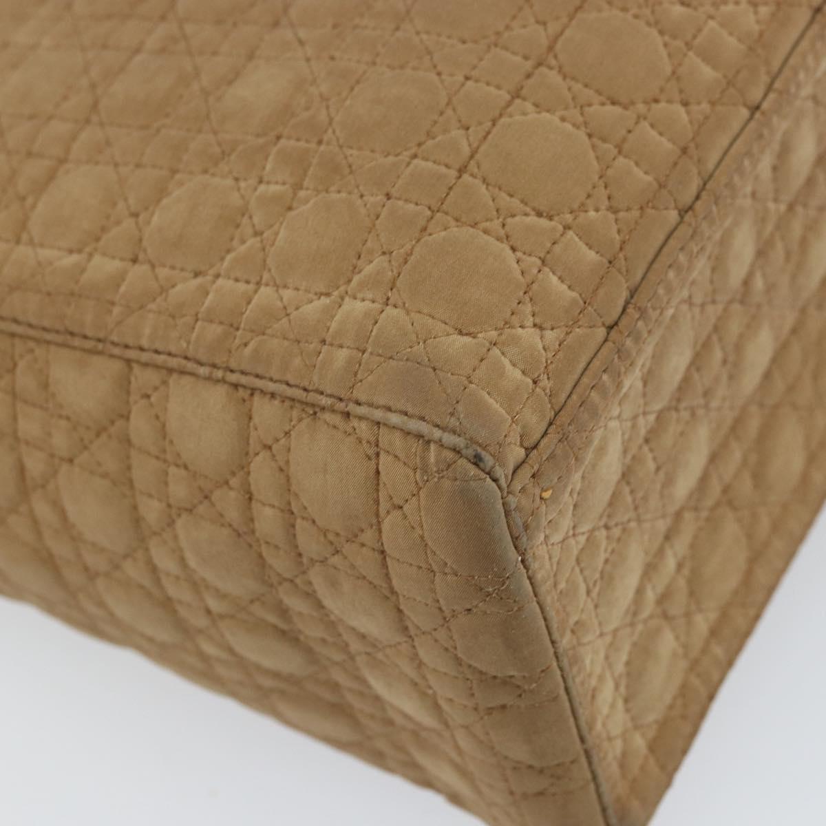 Christian Dior Lady Dior Hand Bag Nylon Beige Gold Auth ep13008