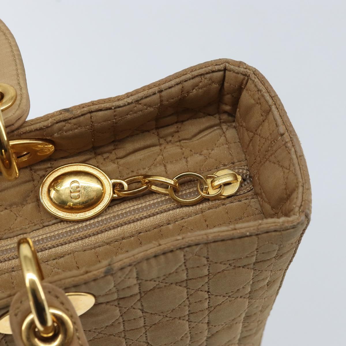 Christian Dior Lady Dior Hand Bag Nylon Beige Gold Auth ep13008