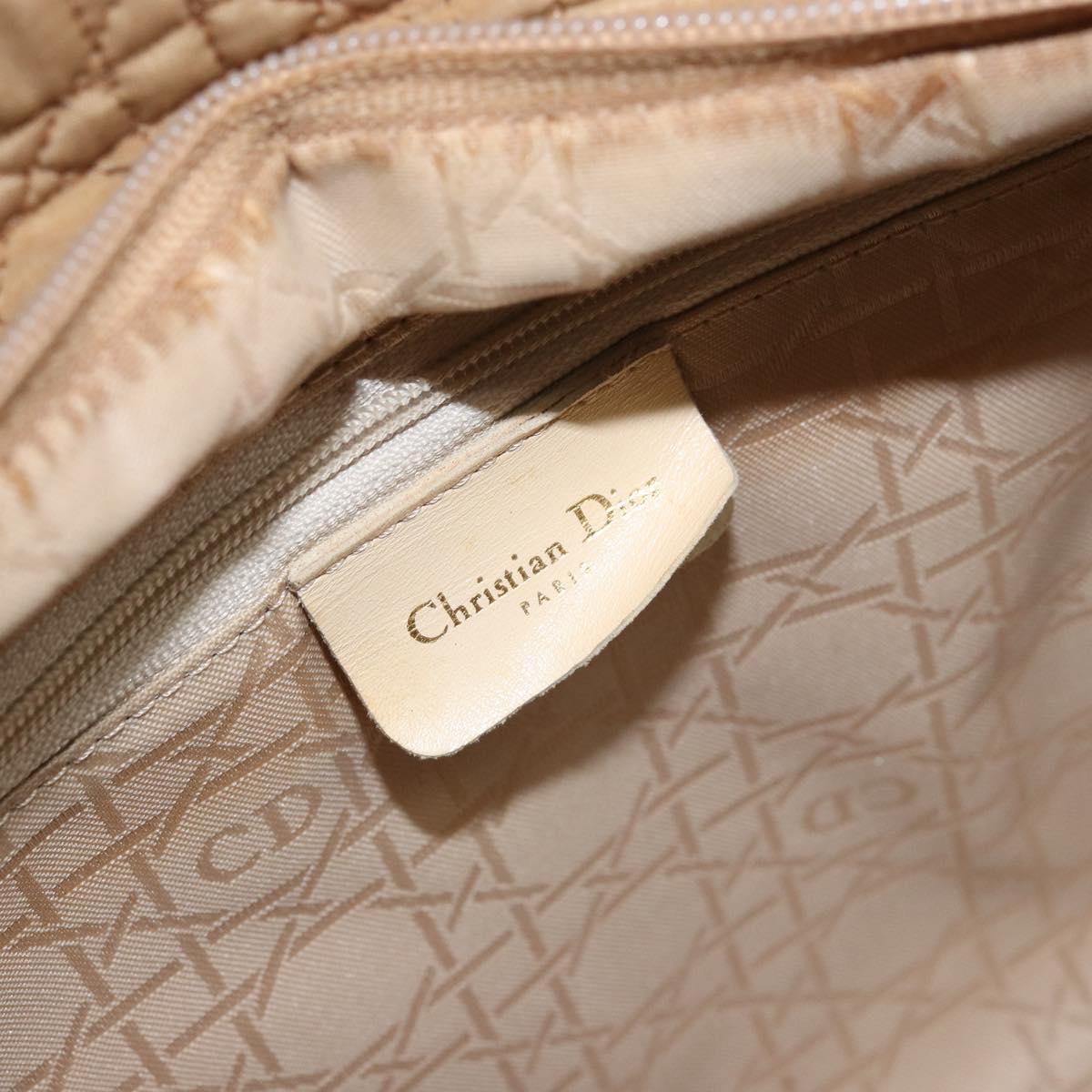 Christian Dior Lady Dior Hand Bag Nylon Beige Gold Auth ep13008