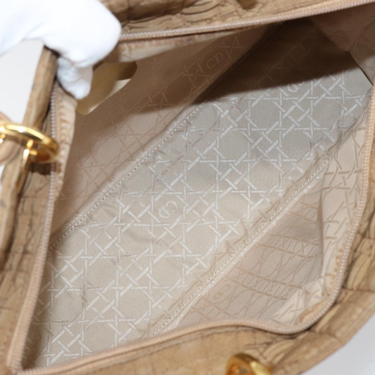 Christian Dior Lady Dior Hand Bag Nylon Beige Gold Auth ep13008