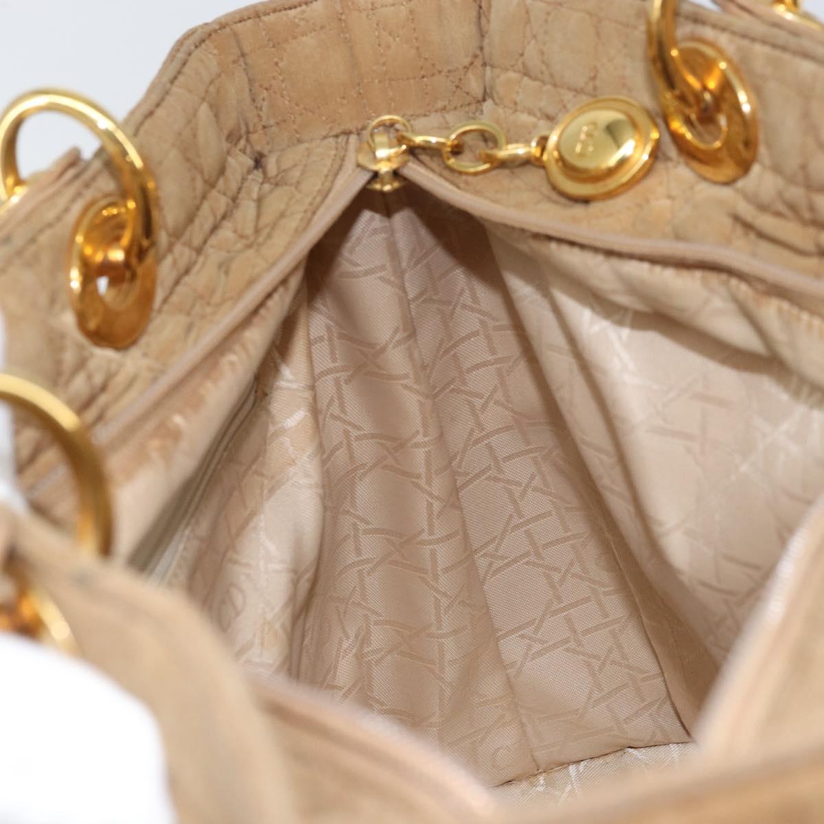 Christian Dior Lady Dior Hand Bag Nylon Beige Gold Auth ep13008