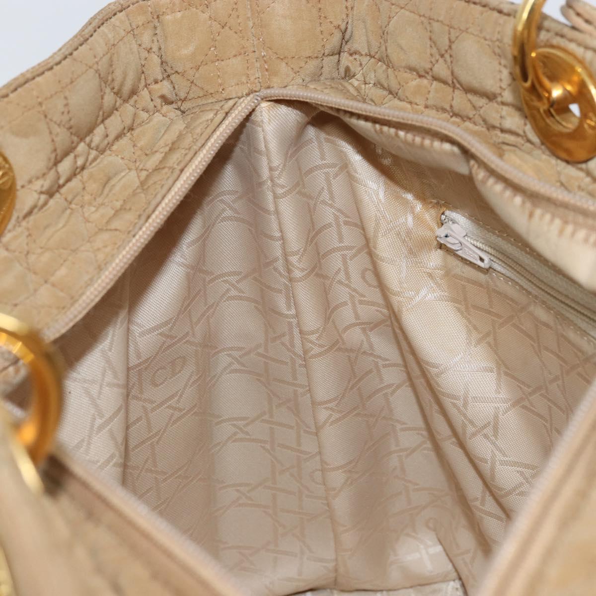 Christian Dior Lady Dior Hand Bag Nylon Beige Gold Auth ep13008