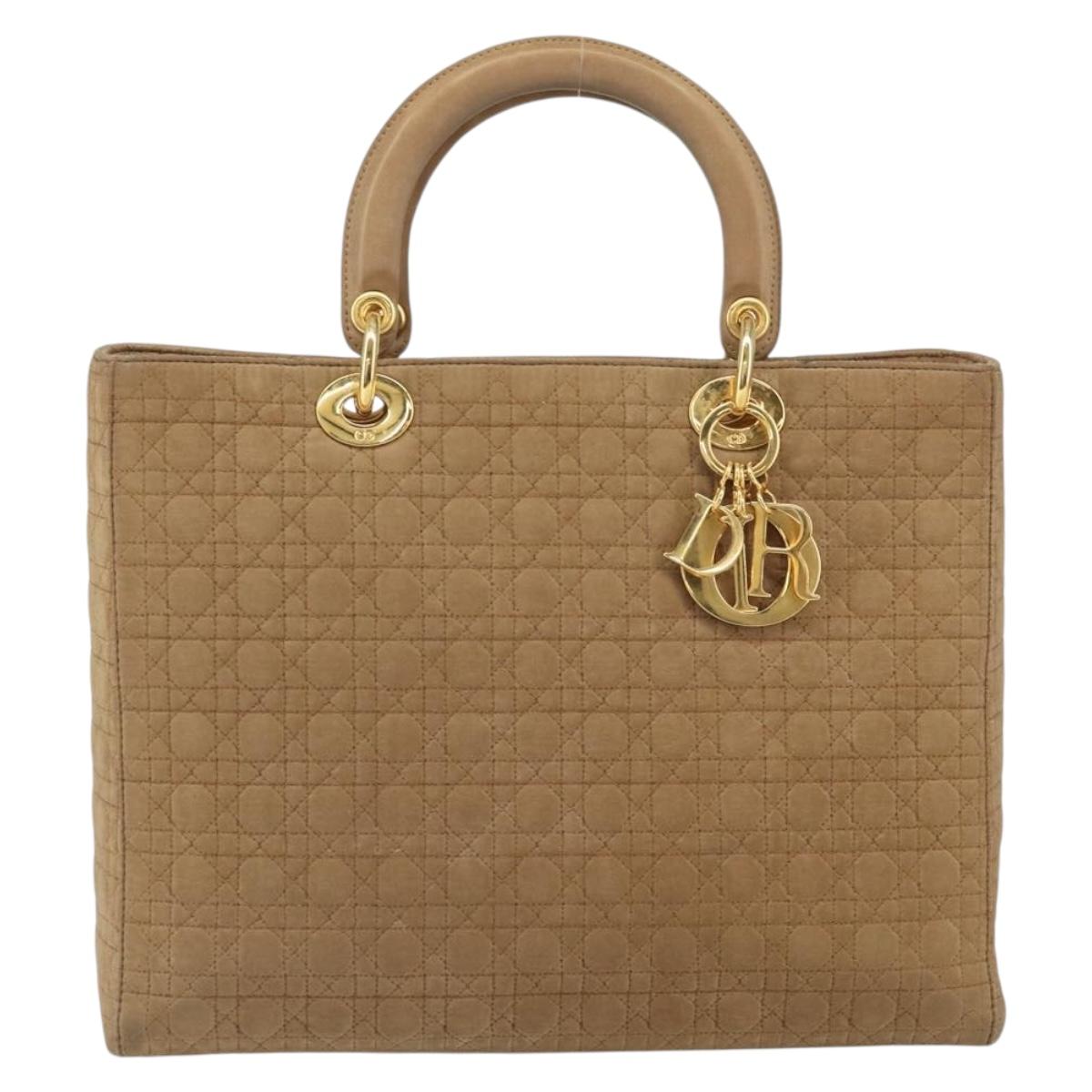 Christian Dior Lady Dior Hand Bag Nylon Beige Gold Auth ep13008