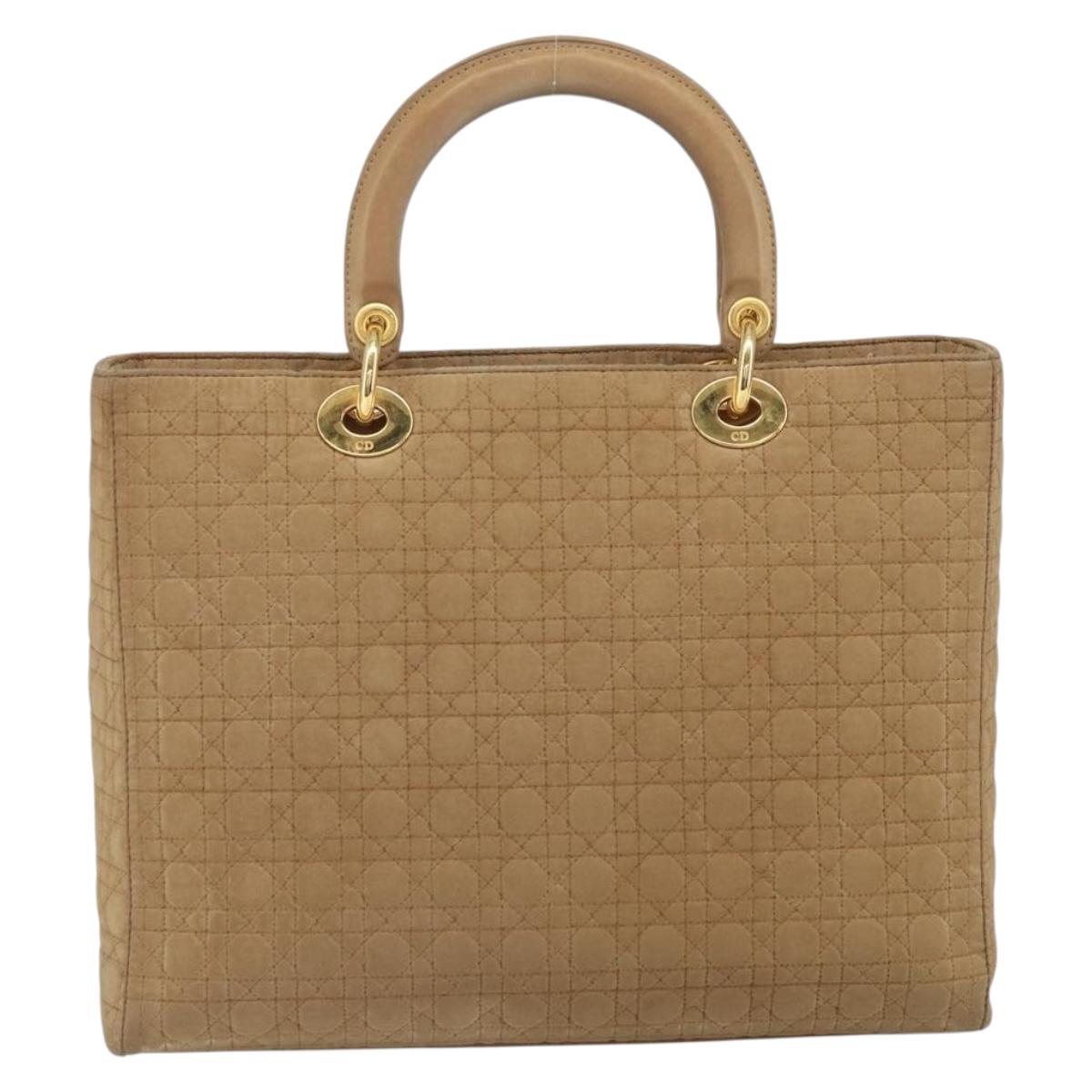 Christian Dior Lady Dior Hand Bag Nylon Beige Gold Auth ep13008