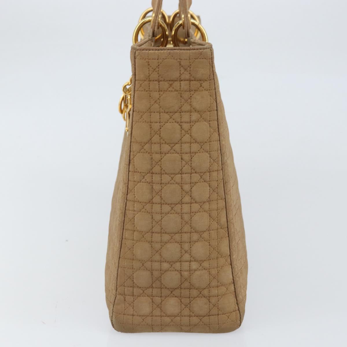 Christian Dior Lady Dior Hand Bag Nylon Beige Gold Auth ep13008