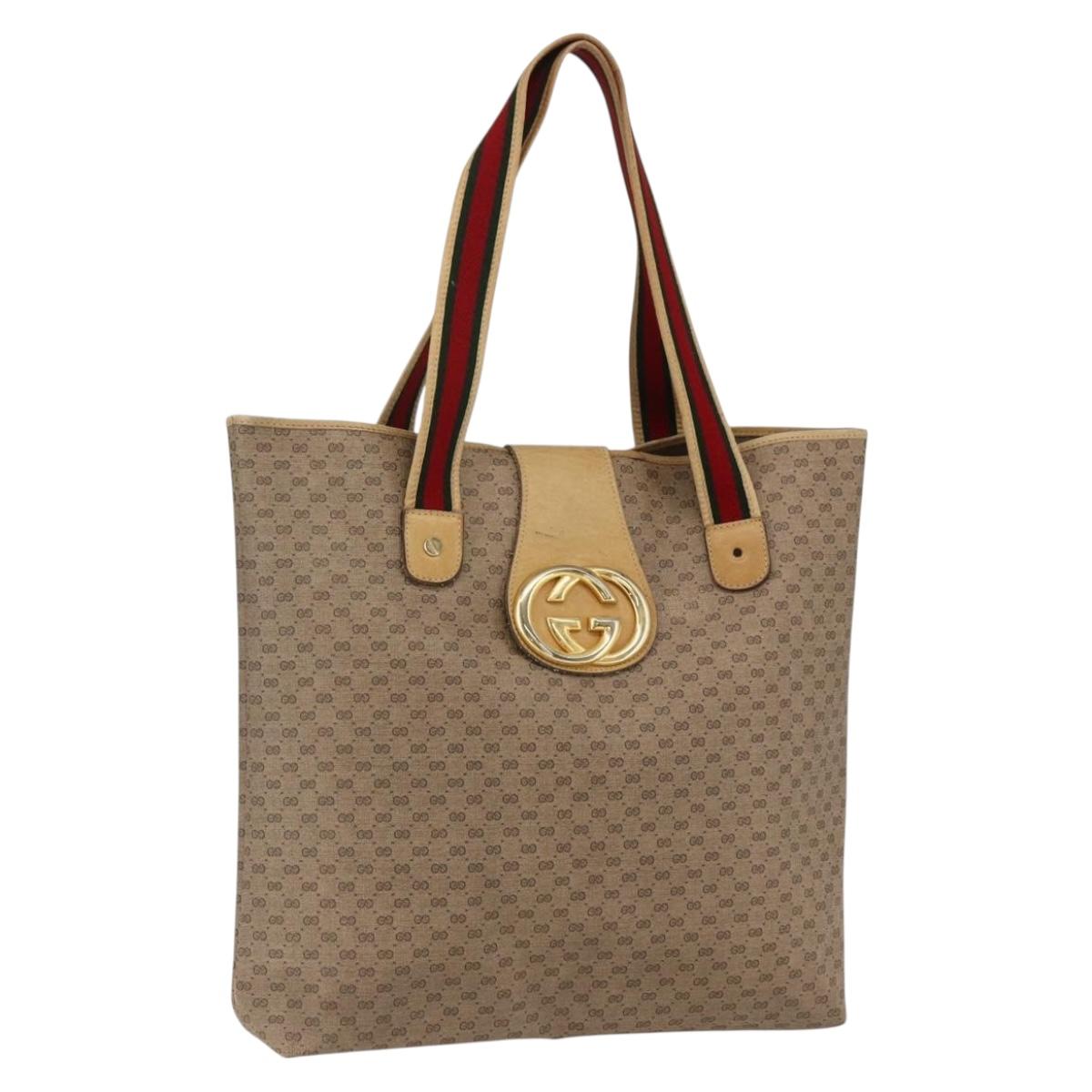 GUCCI Micro GG Supreme Web Sherry Line Tote Bag PVC Beige Gold Red Auth ep13035