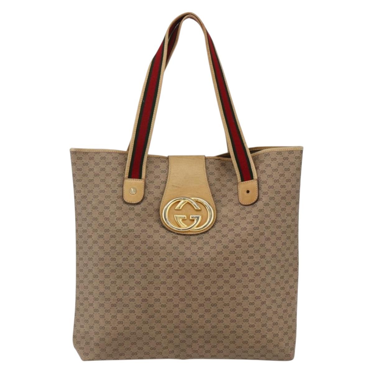 GUCCI Micro GG Supreme Web Sherry Line Tote Bag PVC Beige Gold Red Auth ep13035