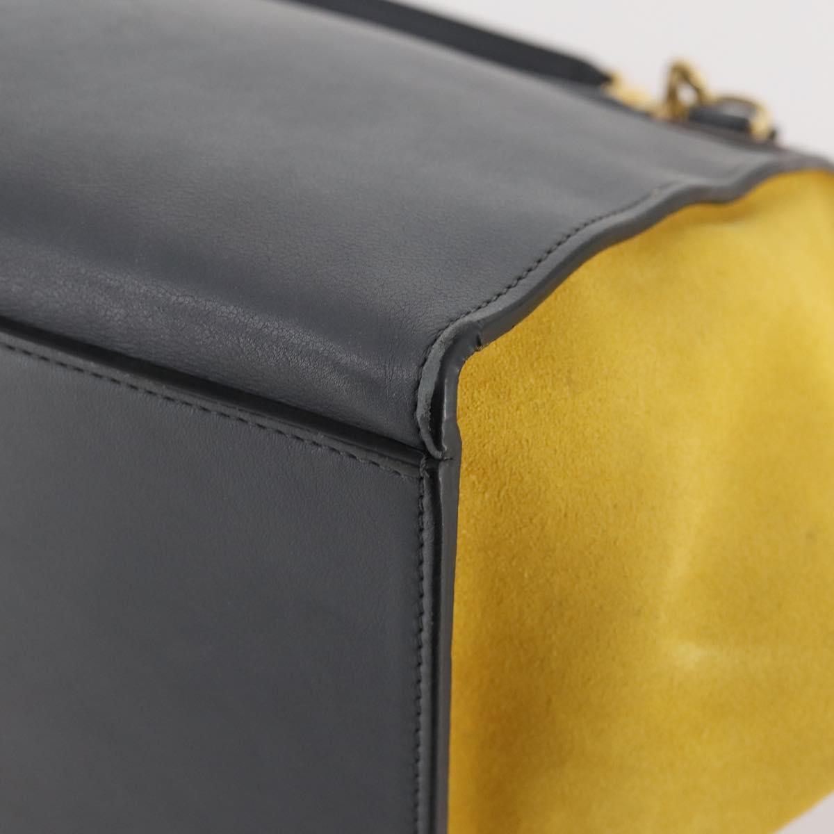 CELINE Trapeze Hand Bag Suede Leather 2way Gray Gold Auth ep13043